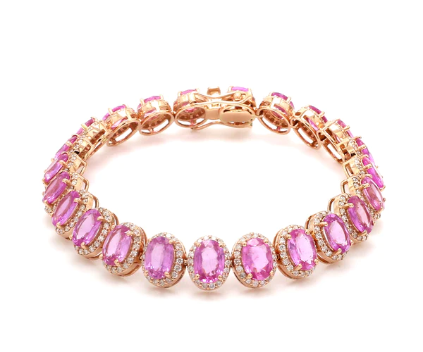 Pink Sapphire Oval Diamond Tennis Bracelet