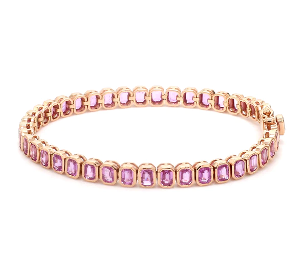 Pink Sapphire Emerald Cut Bezel Set Bracelet