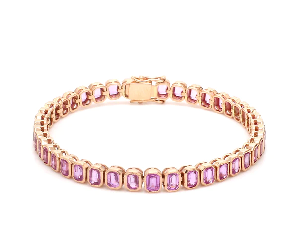 Pink Sapphire Emerald Cut Bezel Set Bracelet