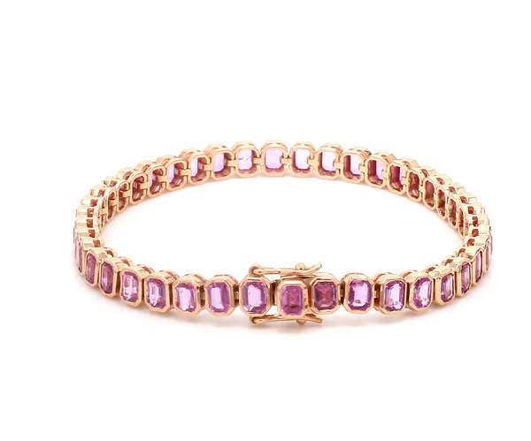 Pink Sapphire Emerald Cut Bezel Set Bracelet