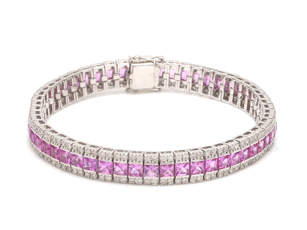 Pink Sapphire and Diamond Princess Cut Bracelet