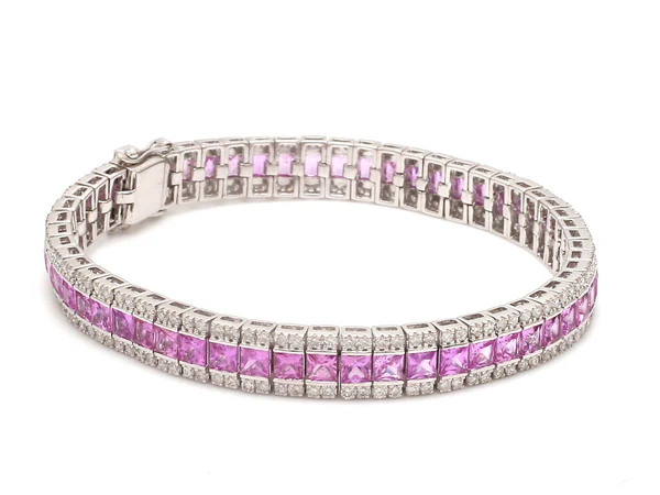 Pink Sapphire and Diamond Princess Cut Bracelet