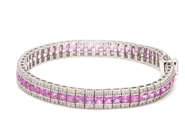 Pink Sapphire and Diamond Princess Cut Bracelet