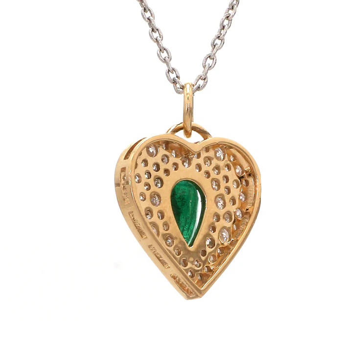 Emerald Pear With Diamond Heart Shape Pendant