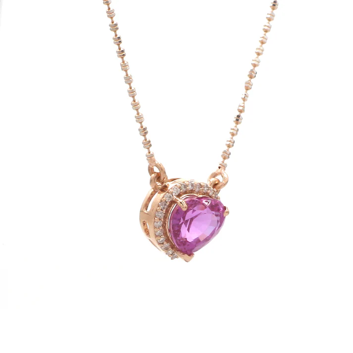 Pink Sapphire Heart and Diamond Pendant