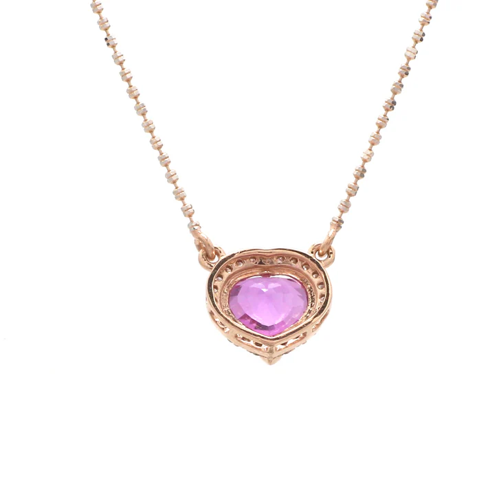 Pink Sapphire Heart and Diamond Pendant