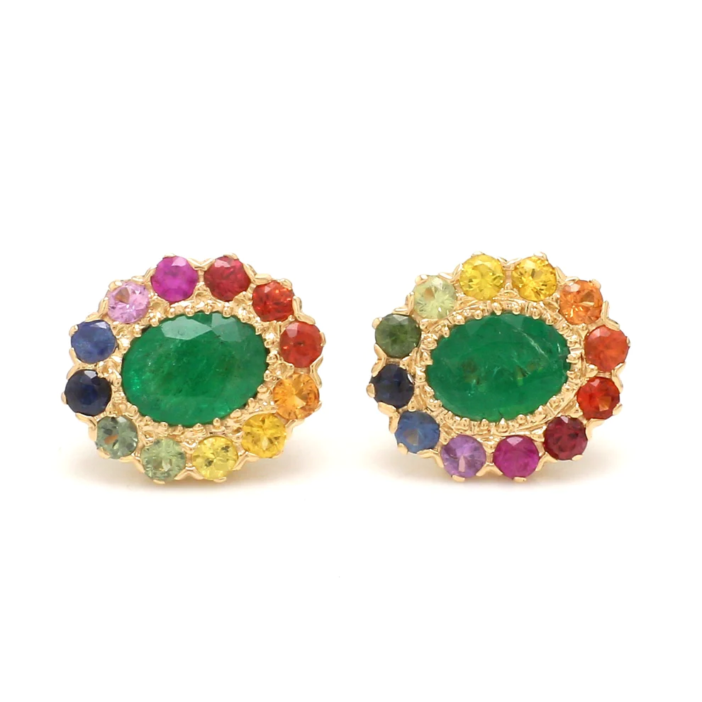 Emerald & Rainbow Sapphire Studs