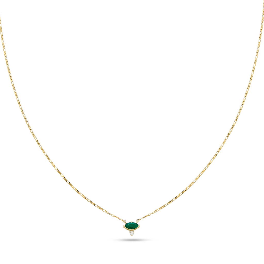 Emerald Solitaire Marquise & Diamond Necklace