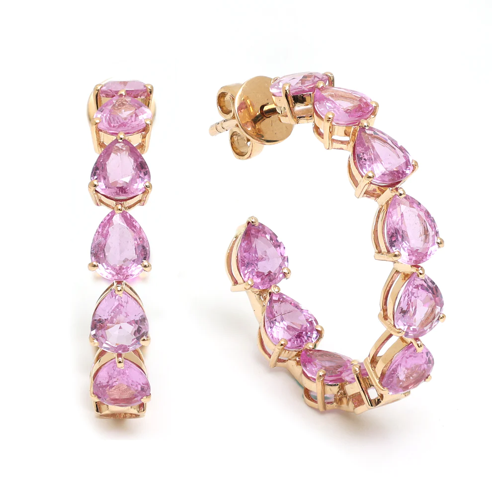 Pink Sapphire Pear Hoops