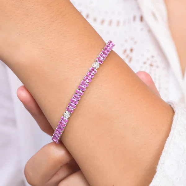 Pink Sapphire Oval and Diamond Bracelet