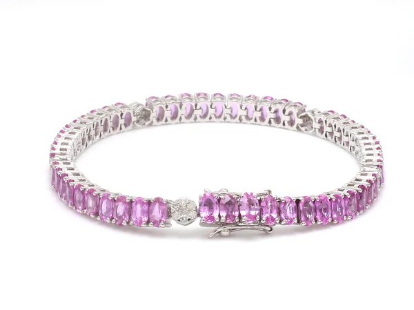 Pink Sapphire Oval and Diamond Bracelet