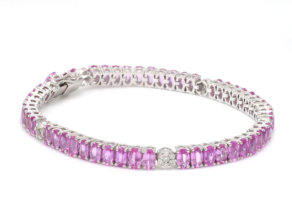 Pink Sapphire Oval and Diamond Bracelet