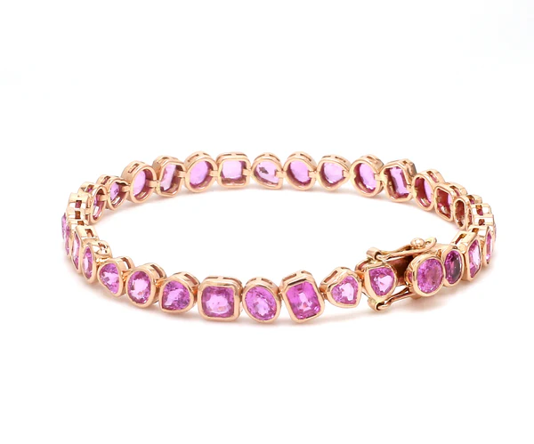 Pink Sapphire Mix Shape Bezel Set Bracelet