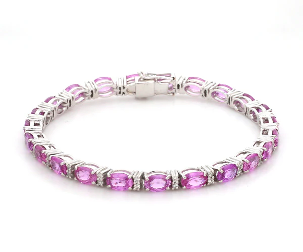 Pink Sapphire Oval and Diamond Bracelet