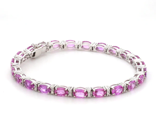 Pink Sapphire Oval and Diamond Bracelet