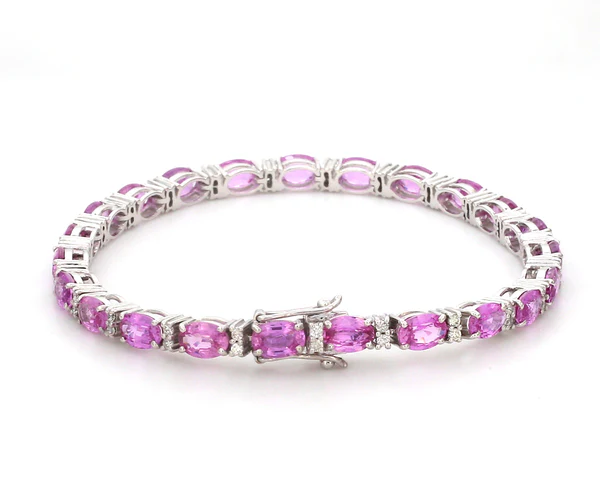 Pink Sapphire Oval and Diamond Bracelet