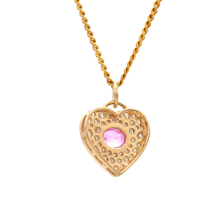 Pink Sapphire Oval With Diamond Heart Shape Pendant