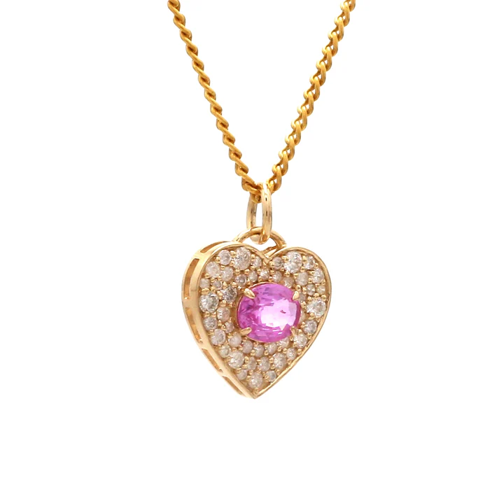 Pink Sapphire Oval With Diamond Heart Shape Pendant