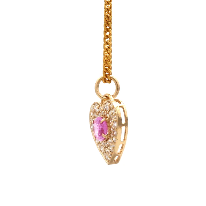 Pink Sapphire Oval With Diamond Heart Shape Pendant