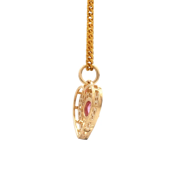 Pink Sapphire Oval With Diamond Heart Shape Pendant