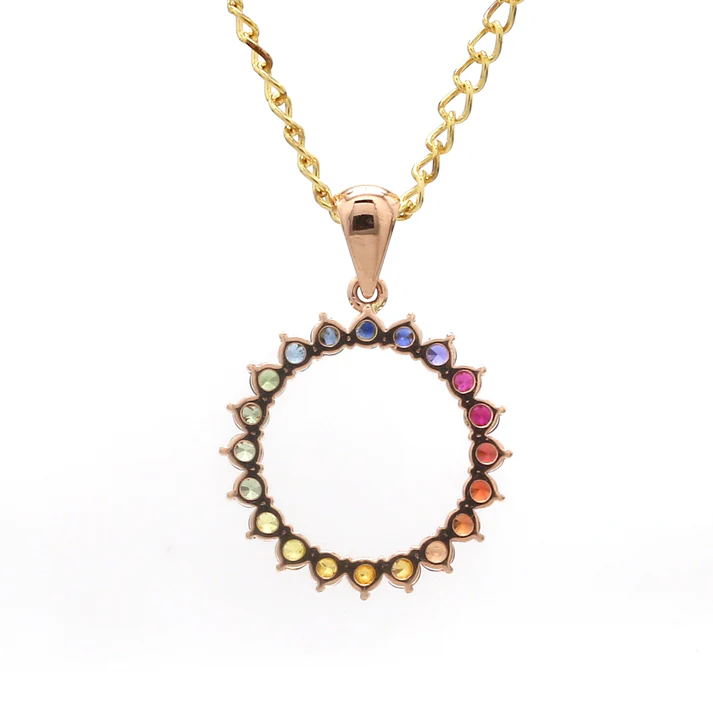 Rainbow Sapphire Round Disc Pendant