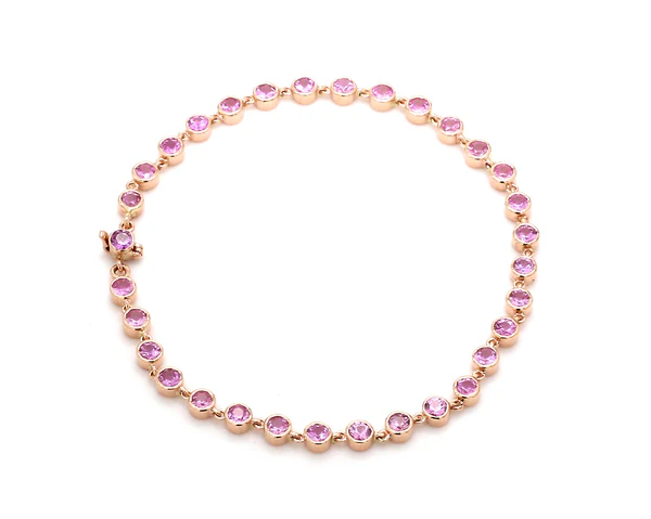 Pink Sapphire Round Link Chain Bracelet