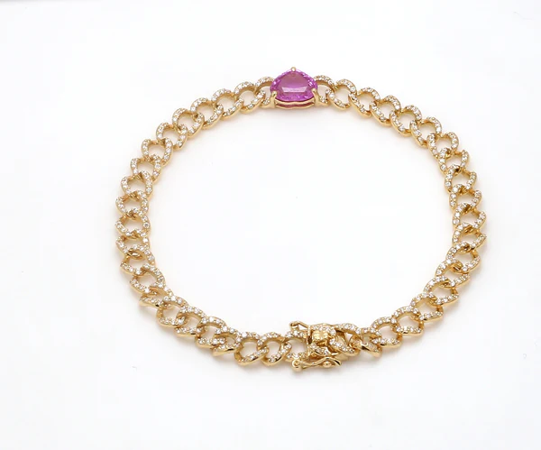  Pink Sapphire Heart Link Chain Bracelet