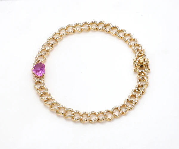  Pink Sapphire Heart Link Chain Bracelet