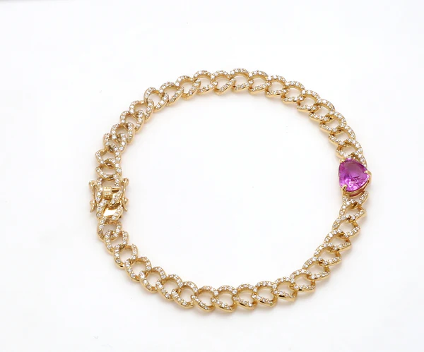  Pink Sapphire Heart Link Chain Bracelet