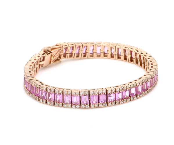 Pink Sapphire Emerald Cut & Diamond Bracelet