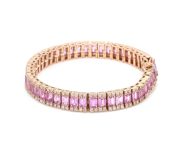 Pink Sapphire Emerald Cut & Diamond Bracelet