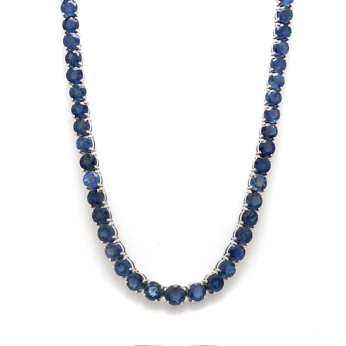 Blue Sapphire Big Round Tennis Necklace