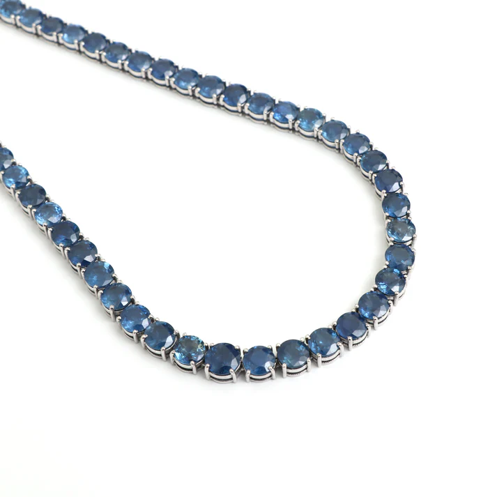 Blue Sapphire Big Round Tennis Necklace