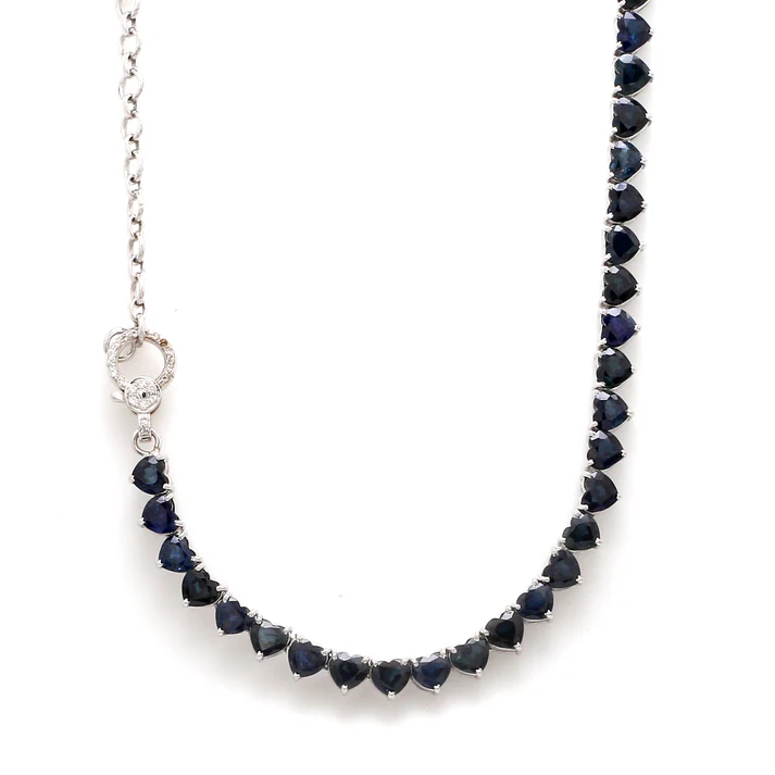 Blue Sapphire Heart Tennis Necklace