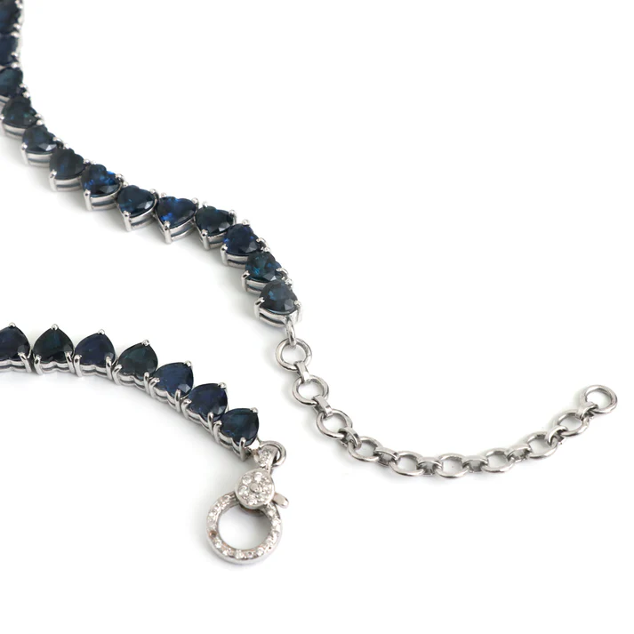 Blue Sapphire Heart Tennis Necklace