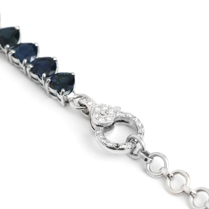 Blue Sapphire Heart Tennis Necklace