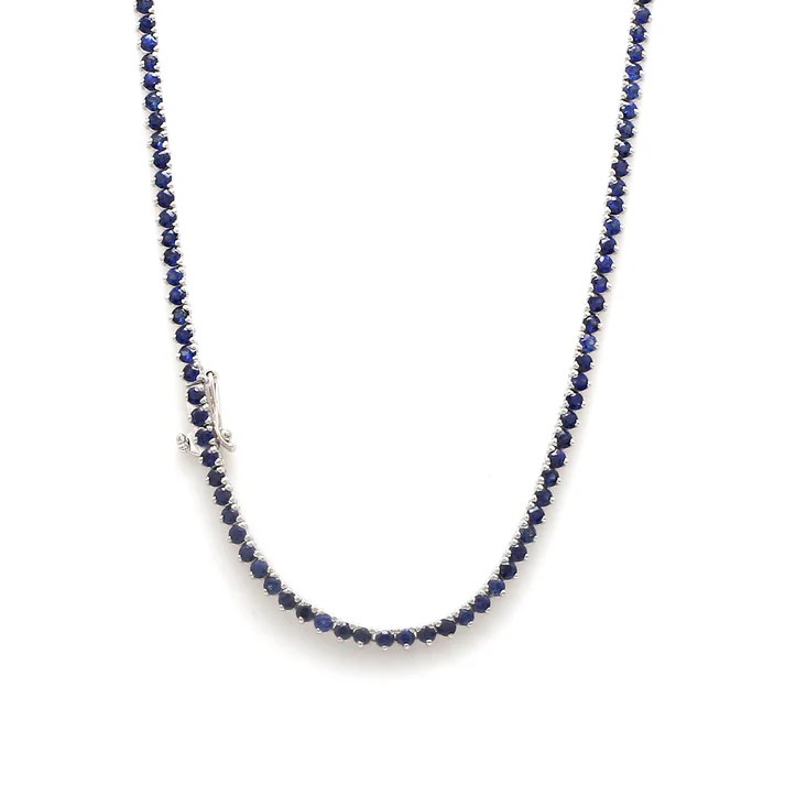 Blue Sapphire Round Three Prong Set Tennis Necklace