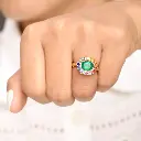 Emerald & Rainbow Sapphire Halo Ring