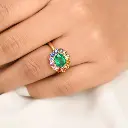 Emerald & Rainbow Sapphire Halo Ring