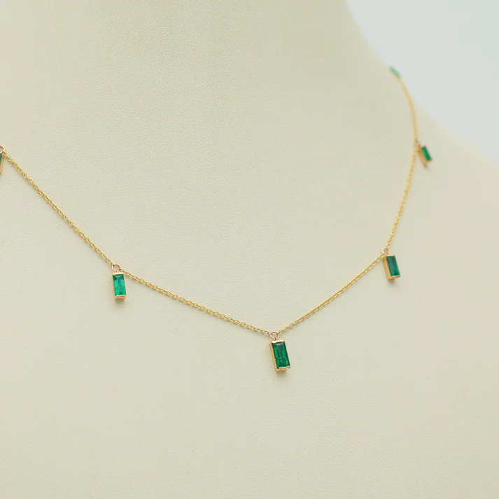 Emerald Bar Set Baguette Shape Chain Necklace