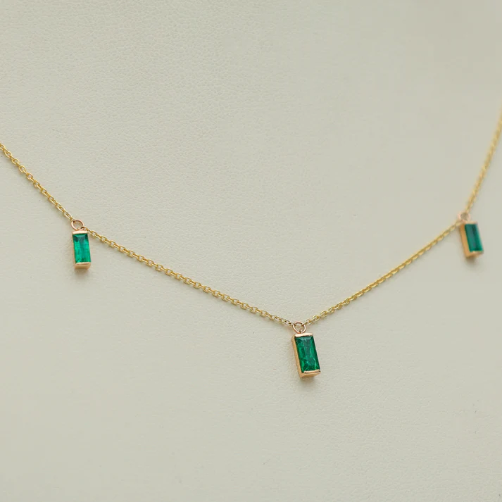 Emerald Bar Set Baguette Shape Chain Necklace