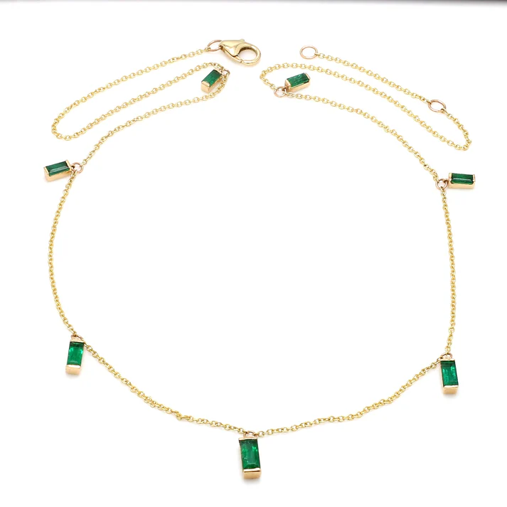 Emerald Bar Set Baguette Shape Chain Necklace