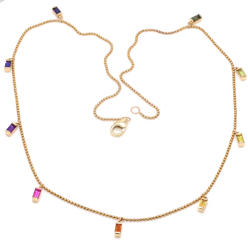 Rainbow Sapphire Baguette Charm Necklace