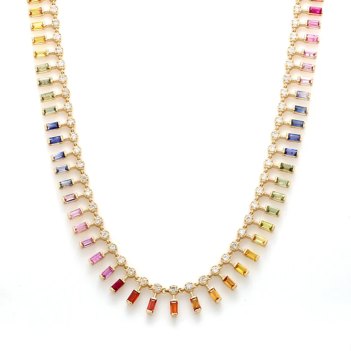 Rainbow Sapphire Dot & Dash Necklace