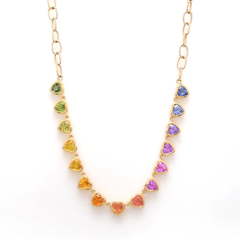 Rainbow Sapphire Heart Bezel Half Necklace