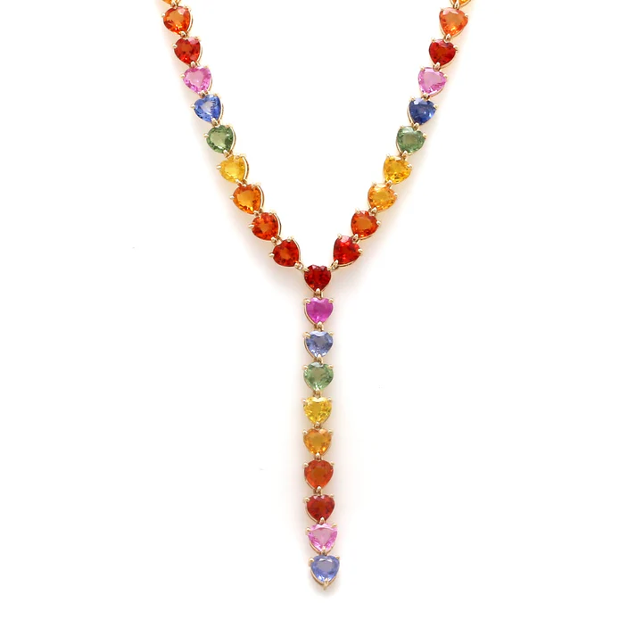 Rainbow Sapphire Heart Y Necklace