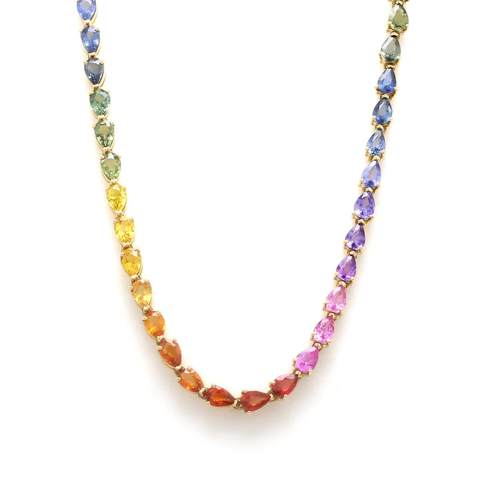 Rainbow Sapphire Small Pear Tennis Necklace