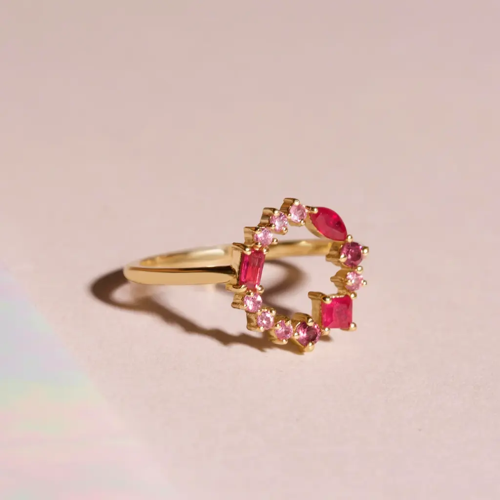 Pink Sapphire & Ruby Open Circle Ring