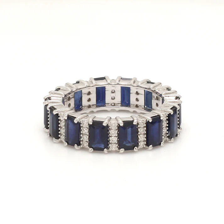 Blue Sapphire and Diamond Alternate Ring