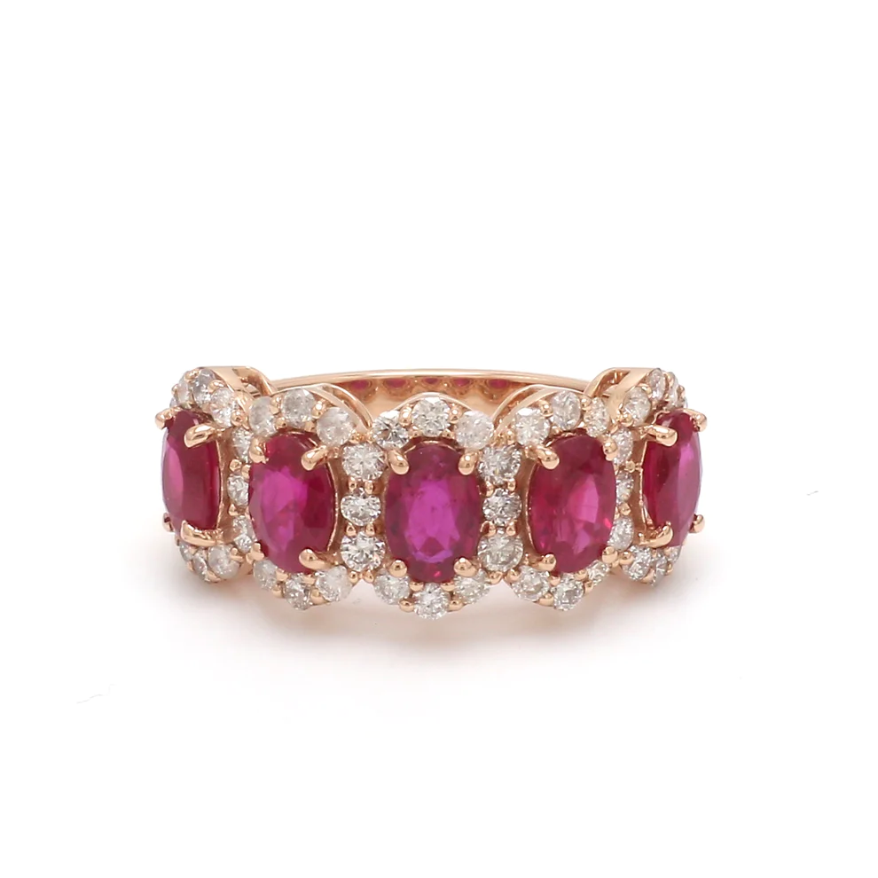 Ruby Diamond Oval Half Eternity Ring